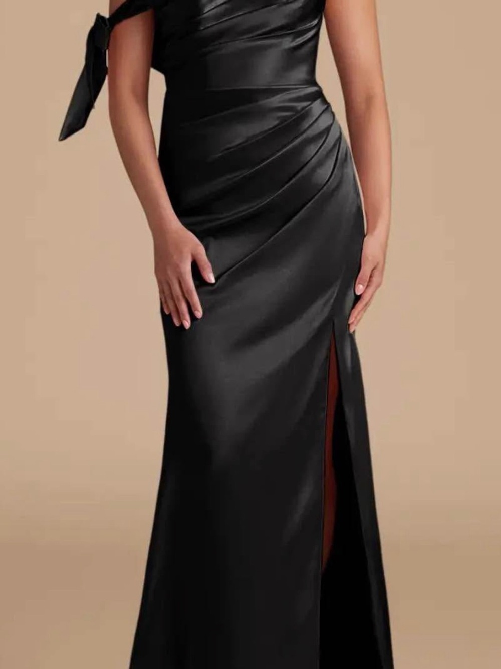Azazie Black One-Shoulder Satin Evening Gown